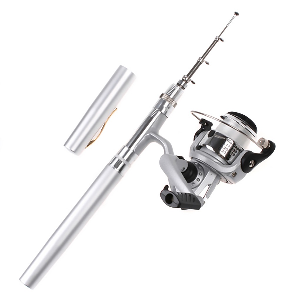 Fishing Rod Fly - Draagbare telescopische zakvisstok, lichtgewicht mini-penvishengel, zilveren